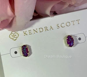 Aretes Kendra Scott Emilie Oro en Ciruela Kyocera Ópalo Nuevos con Etiquetas - Imagen 1 de 4