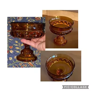 VINTAGE Amber Glass Footed Ice Cream Dessert Fruit Bowl Dish - Picture 1 of 4