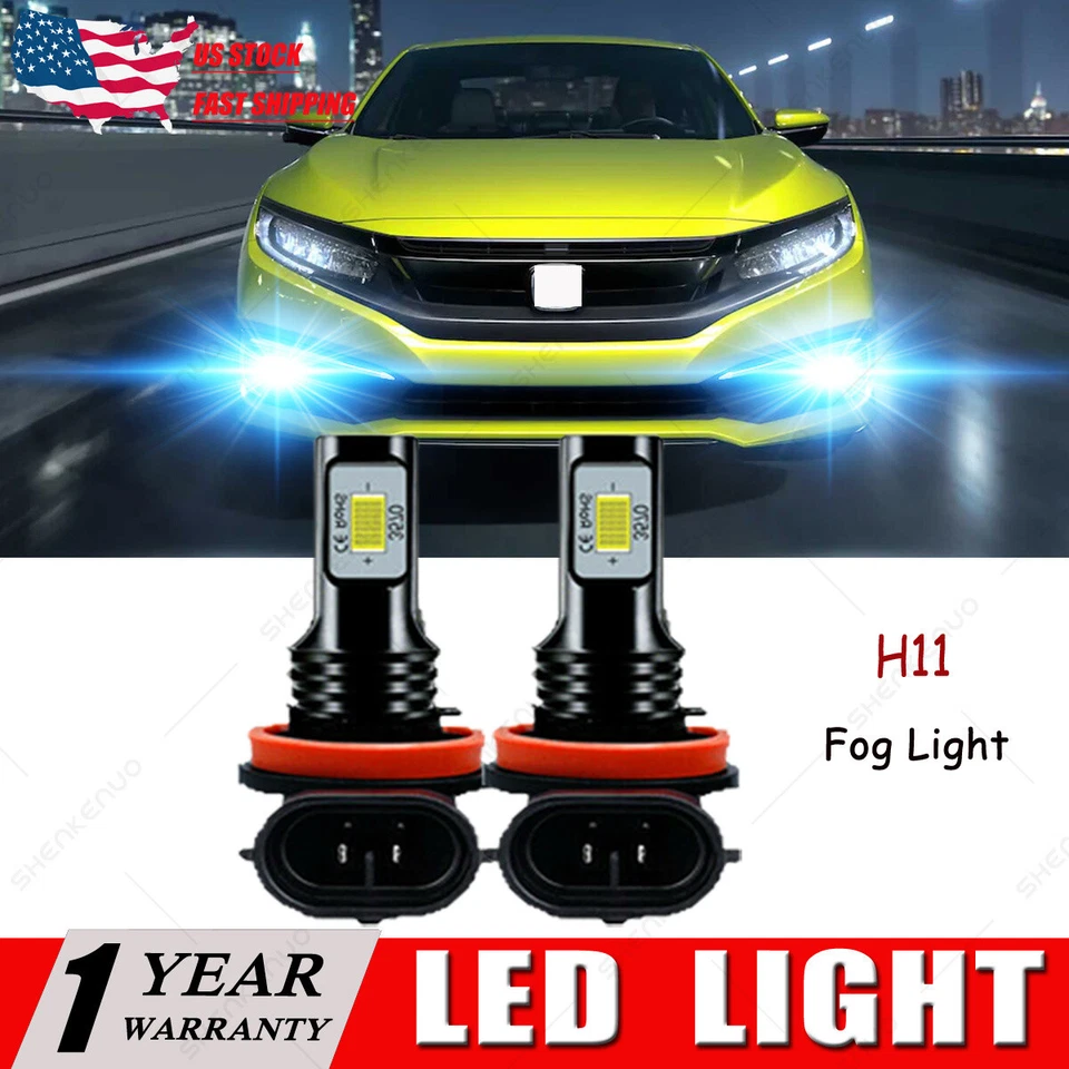 Faro antiniebla H11 azul hielo bombillas LED para Honda Civic 2016 2017 2018 2019 2020 2021 Foto 1 de 4