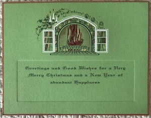 Libreria camino art deco natalizio mai usato vintage biglietto auguri anni 20 30 - Foto 1 di 3