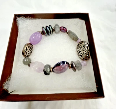 Новый SILPADA 925 пробы аметист полевой шпат жемчуг каньон эластичный браслет B2085 - Изображение 1 из 3