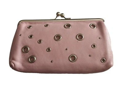 Mundi Clutch Leather Bag Kisslock Closure, Pink - Image 1 of 3