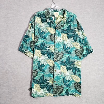 Jos. Camisa masculina A Bank com botões 2XL estampa de folha verde 100% seda verão havaiano - Imagem 1 de 4
