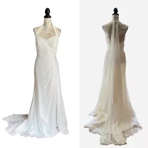 Davids Brautneckholder offener Rücken Elfenbein Passform Hochzeit Blumen Akzent Kleid Gr.8 - Bild 1 von 13