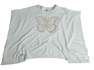 Twisted Heart Rhinestone Bling Cut Out Light Blue Sweatshirt Top Small - Image 1 of 4