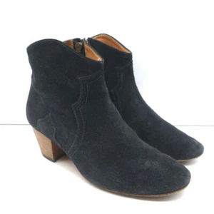 Isabel Marant Dicker Ankle Boots Black Suede Size 38 Western Booties - Picture 1 of 11