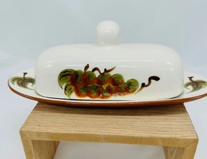 Plato de mantequilla cubierto ovalado Stangl Orchard Song 1/4 lb sin astillas 1962-78 - Imagen 1 de 13