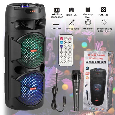 Dual 6.5"BT Party Bluetooth Speaker System Big Led Portable Stereo Tailgate Loud