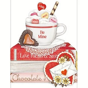 Mary Lake-Thompson Valentine Tea Cup Books Heart Card Flour Sack Kitchen Towel - Picture 1 of 3