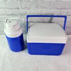 Coleman Flip Lid 5 Qt. Mini Lunch Box With Matching Water Jug Thermos Blue White