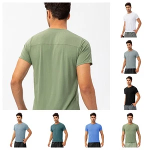 Men Stretch Fitness T-Shirt Summer Breathable Quick Dry Running Sports Tops - Picture 1 of 21
