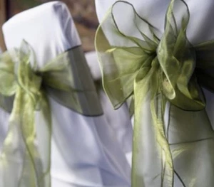 100x Olive Green Organza Chair Sashes Bow Wedding Banquet Events Party Ceremony - Bild 1 von 4