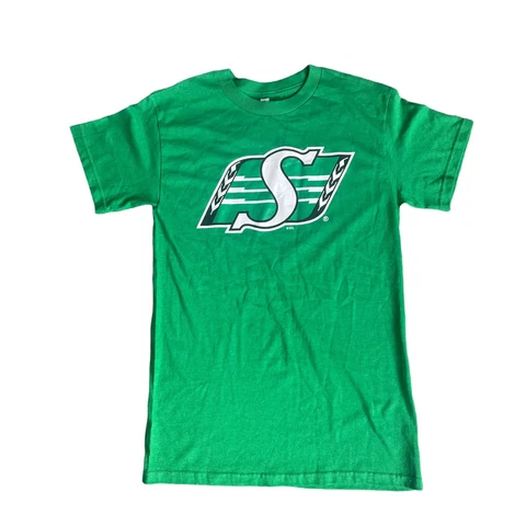 Saskatchewan Roughriders T Shirt Size  Small Green CFL Football Canada Fiddler Cover