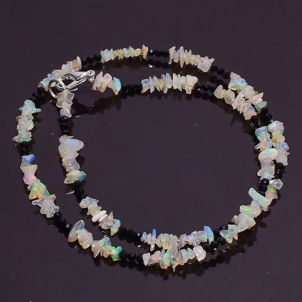 26 Ct. Natural Ethiopian Opal Black Spinel Smooth Beads Necklace 16" A-2120 - Image 1 of 1