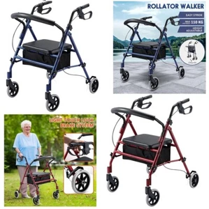 Lightweight Foldable Aluminium Rollator Walking Frame Wheeled Walker Padded Seat - Picture 1 of 25