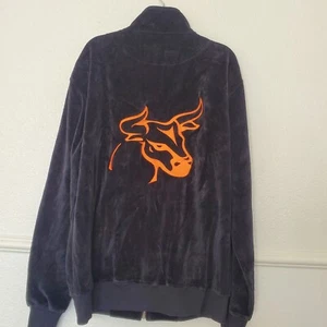 Chaqueta de Terciopelo Cremallera Completa Bordado Toro Negra Sin Etiqueta de Talla Ni Marca Elegante Única - Imagen 1 de 13