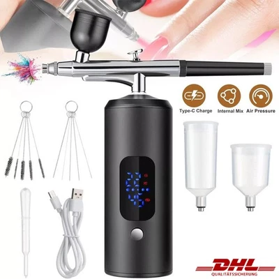 Tragbar Airbrush Set Spritzpistole mit Kompressor Kabellose Mini Air Brush Akku - Bild 1 von 4