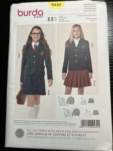 Burda pattern #9430 Kids School Uniform Skirt and Jacket size 6 - 12 UNCUT - Picture 1 of 2