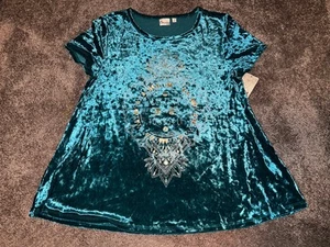 NWT Mudd Girls Size 14 Velvet Velour Blue Swing Tee Top Believe In Yourself - Picture 1 of 6