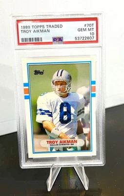 Troy Aikman RC Cowboys 1989 Topps negociado #70 patio PSA 10 Foto 1 de 4
