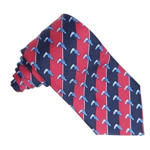 Hermes Herren Seidenkrawatte Krawatte Tukan Tropischer Vogel Rot Marineblau Streifen - Bild 1 von 6