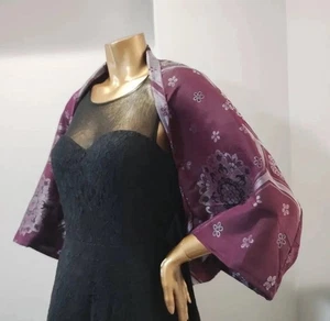 Handmade Pure Silk Kimono Scarf Cardigan Purple Floral 2Way Stole Japan Wrap - Picture 1 of 5