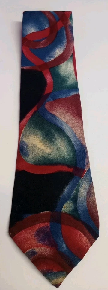 Corbata Cambridge Classics Mervyns 100 % seda italiana azul con diseño abstracto rojo Foto 1 de 3