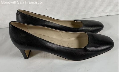 Tacones de mujer Amalfi Pump de cuero negro punta cuadrada EE. UU. 11M Foto 1 de 4
