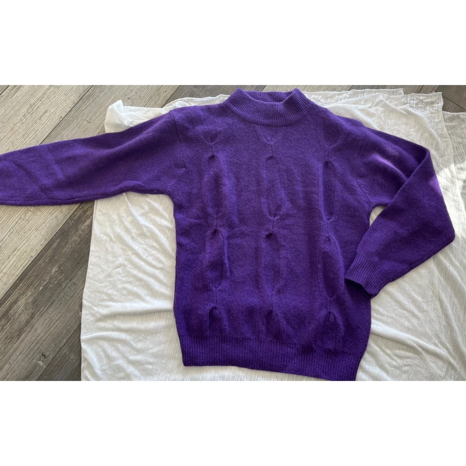 Suéter Cristal Kobe Púrpura Tejido con Cable Cuello Simulado Angora Conejo Mezcla de Cabello L G Foto 1 de 4