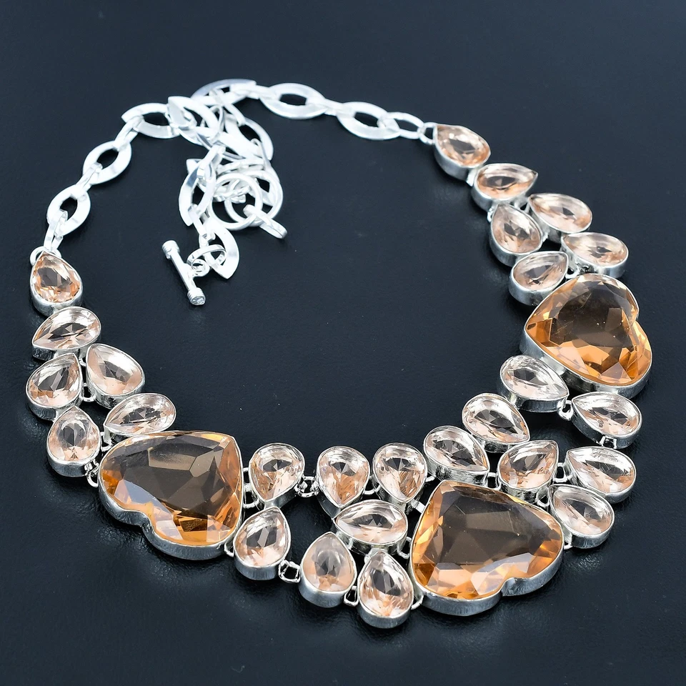 Collar de joyería de plata de ley 925 hecho a mano de piedras preciosas de morganita 18" VJ 059 Foto 1 de 4