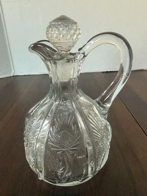 Antiguo vidrio EAPG de colección vinagre de cardo canadiense jarra vidrio prensado con tapón Foto 1 de 4