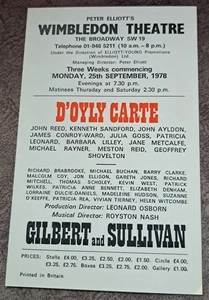 1978 D`Oyly Carte Opera Flyer Gilbert & Sullivan Wimbledon Theatre - Picture 1 of 2