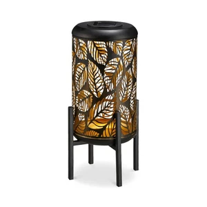 Solar Lantern Black Gold Metal Cutout Leaves Pattern Outdoor Hanging Solar Li... - Picture 1 of 7