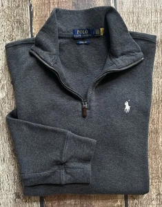 POLO RALPH LAUREN 1/4 ZIP ESTATE RIB PULLOVER SWEATER CHARCOAL MENS SMALL EUC - Picture 1 of 9
