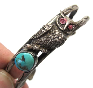 Sterling Silber EULE Türkis Armreif Armband Indianer Roadrunner Marke - Bild 1 von 13