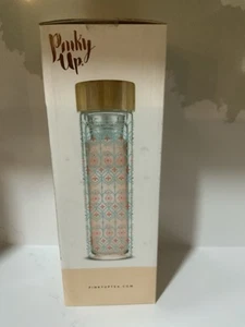 NIB Pinky Up BLAIR Arabesque Glass Travel Infuser Mug with Bamboo lid, 16oz - Picture 1 of 2