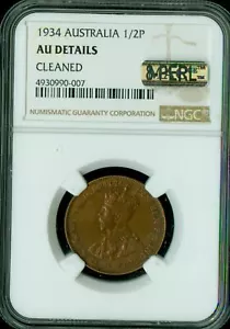 1934 AUSTRALIA 1/2 PENNY NGC AU55 MAC 8 PERL 1ST STRIKE * - Picture 1 of 2