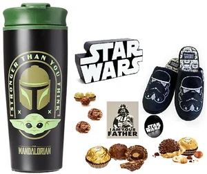 Star Wars Regalo Cesto Pantofole Cioccolatini Tazza da Viaggio Sottobicchiere Regalo Compleanno - Foto 1 di 5