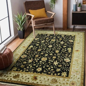 Oushak Living Room Oriental Carpets Hand-Knotted Wool/Silk Area Rugs Black 9x12 - Picture 1 of 13