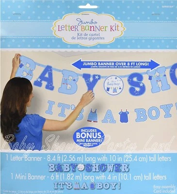 IT'S A BOY JUMBO LETTER BANNER KIT BABY SHOWER DECORATION PARTY SUPPLIES  - Image 1 of 2