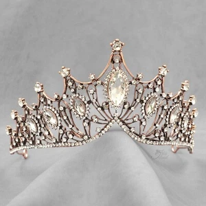 Cristal Princesa Tiara Corona Boda Novia Fiesta Concurso Antiguo Oro Rosa 290 - Imagen 1 de 6