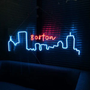 LED Boston City Skyline Neon Ligh Dimmable Restaurant Bar Bistro Art Decor Sign - Picture 1 of 6
