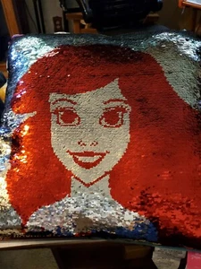 Disney Princess Ariel Little Mermaid 2-In-1 Reversible Sequin Pillow 20x20 - Picture 1 of 4