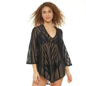 Jordan Taylor Beachwear Chevron V-Neck Mesh Bell-Sleeve Swim Cover-Up Tunic NWT - Picture 1 of 7