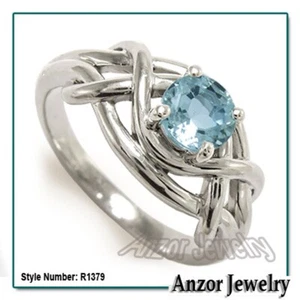 Anillo aguamarina genuina de oro blanco macizo de 18k de 4 a 9,5 - Imagen 1 de 4