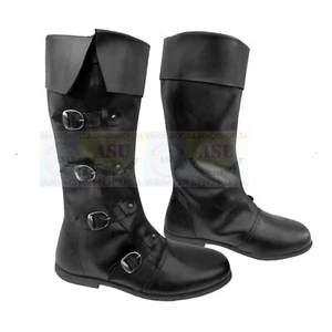 Medieval Leather Boots Re-enactment Mens Shoe Larp Role Play Pirate Costume Boot - Picture 1 of 8