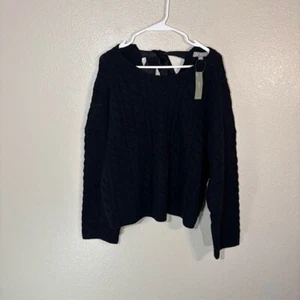 J. Crew Tie Back Cable Knit Sweater XL Black NWT Wool 90s Women's BV361 - Picture 1 of 7
