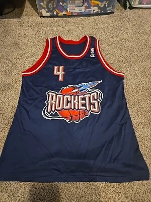 Vtg Champion Hakeem Olajuwon Houston Rockets Jersey Sz 48 XL Vintage Blue  - Image 1 of 4