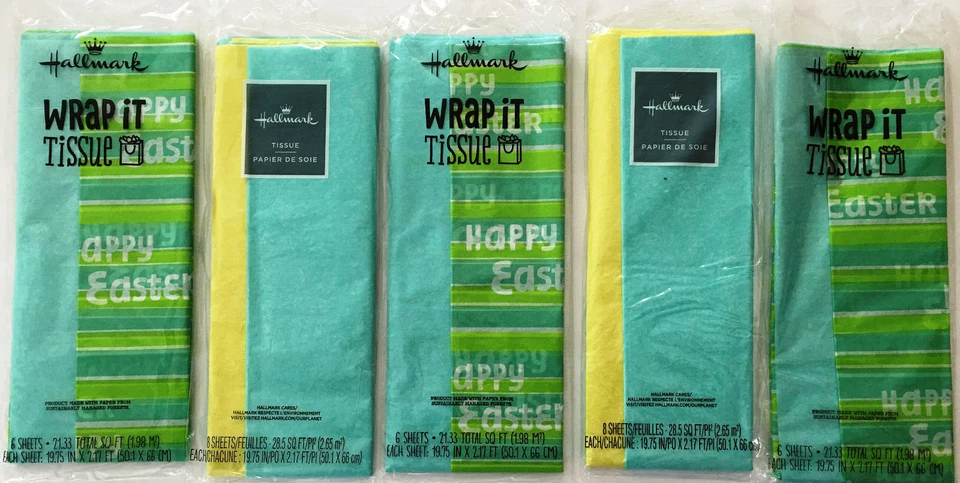 5 Lot Tissue Paper EASTER Light Blue Green Yellow Assortment - Image 1 of 3