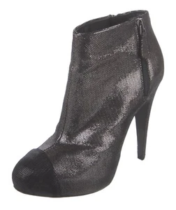 CHANEL Metallic Ankle Boots w Black Cap Toe & Logo Detail 8/38 - Picture 1 of 5